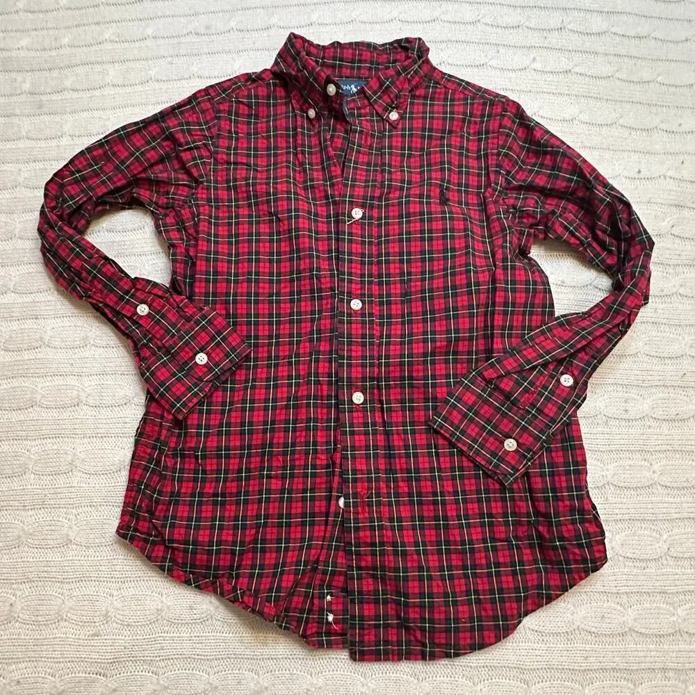 Ralph Lauren Red and Green Plaid Button Down Shirt sz 6 Oxford Shirt
